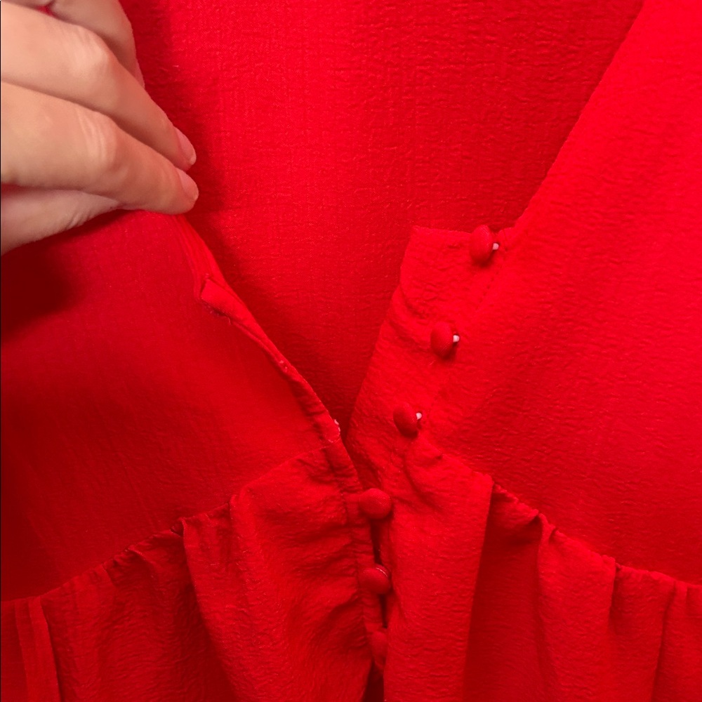 Red Ruffle Sleeve Dress - Picture 2 of 3